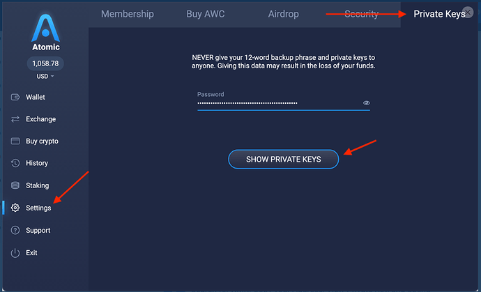 Private keys Atomic wallet