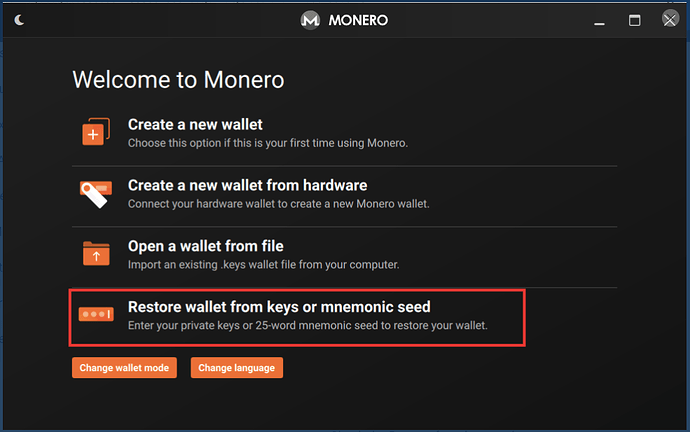 Monero GUI wallet elegir keys